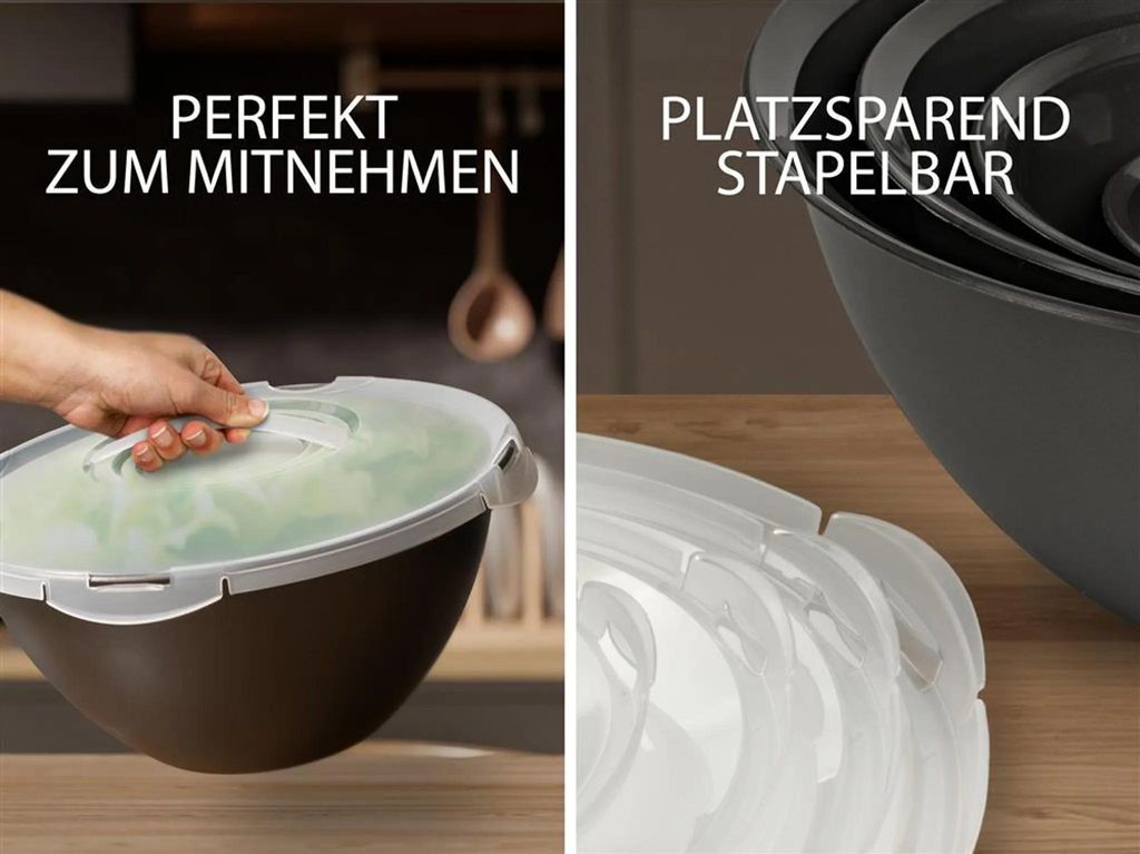 Salatschüssel Set groß mit Deckel ,0,7-6 L in Anthrazit