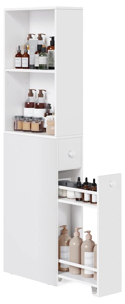 Hochschrank - Badschrank - Schmale Ausführung - Holz - Zum Selbstaufbau - Weiß