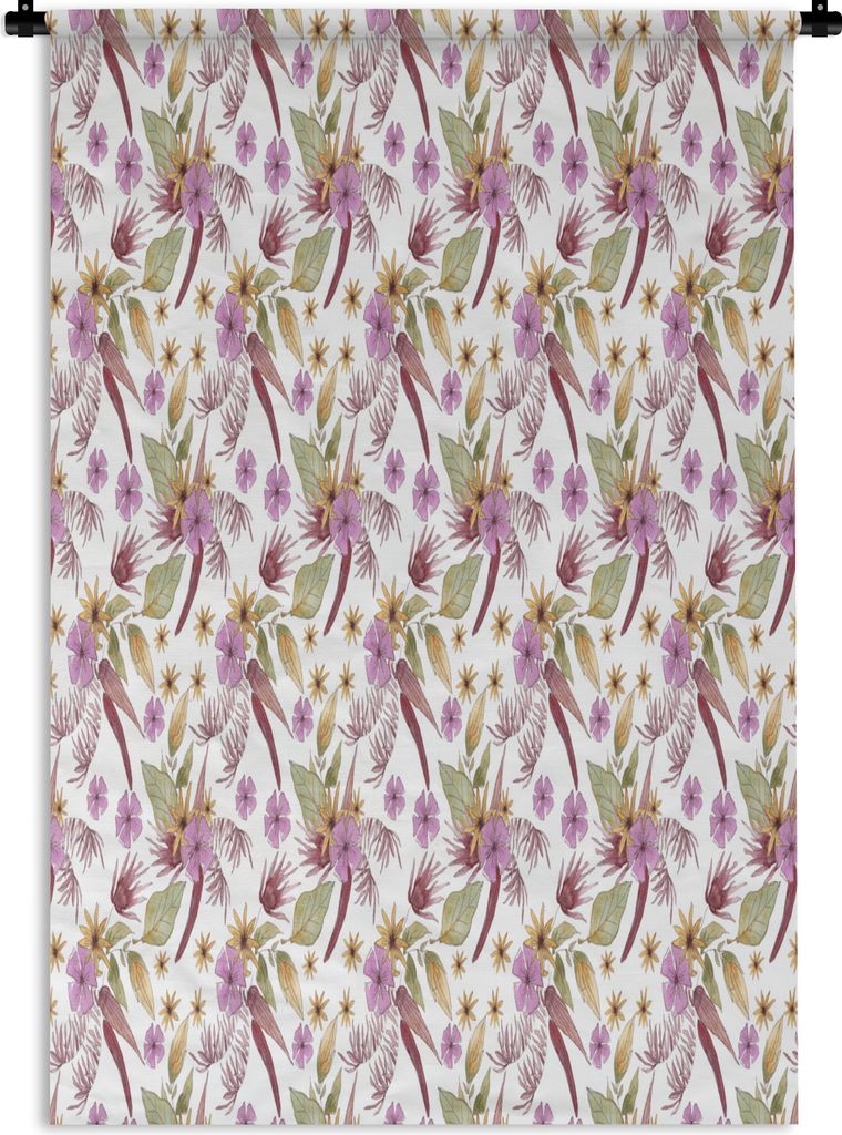 MuchoWow Wandteppich Wandbehang Blumen - Lila - Muster 120x180 cm Tapisserie Dekoration Wandtuch - Schlafzimmer - Dekorationen für das Haus