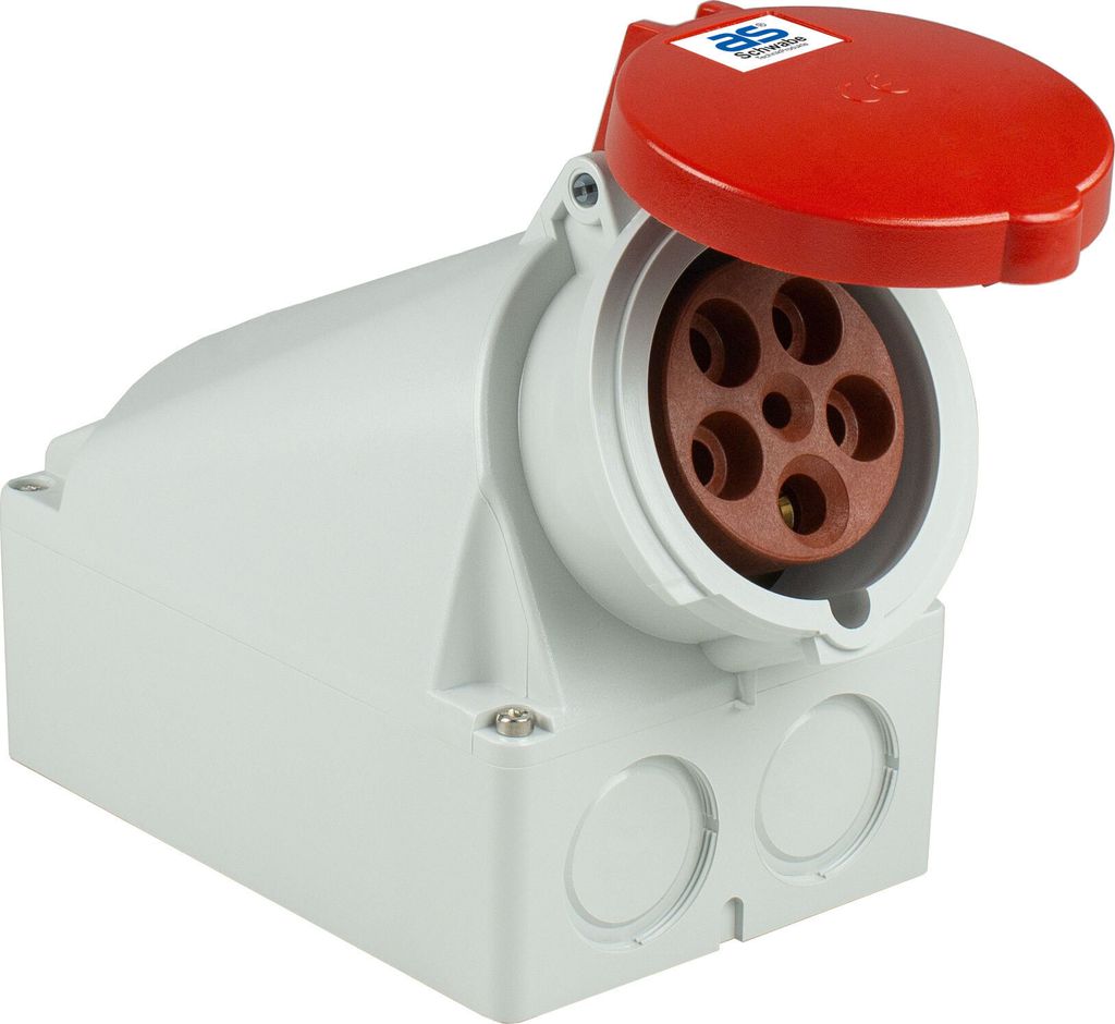 as-Schwabe CEE-Wanddose ohne Kabel max. 16mm² 400V 63A 5-polig Klappdeckel IP44