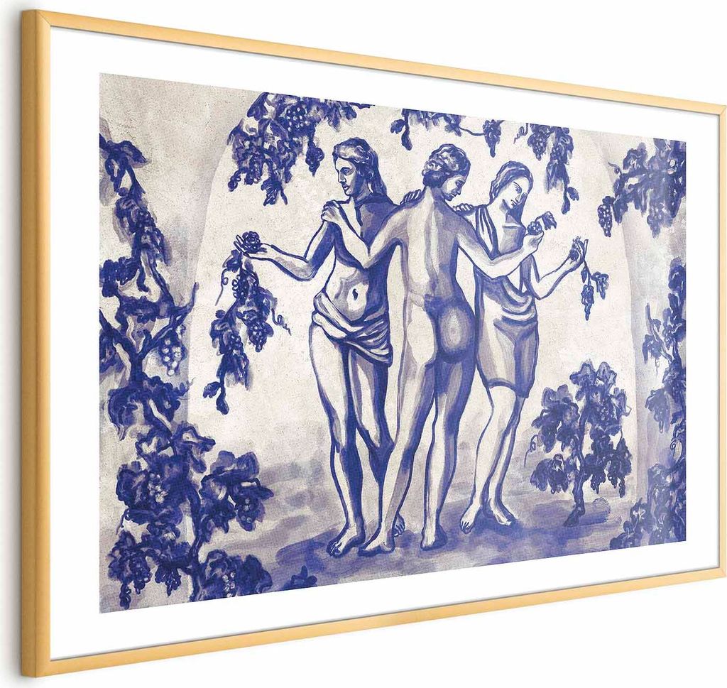 Posterpapier Poster - Ancient Vineyard - three women in a portal painted in blue ink 60x40 cm Menschen h-A-10113-ao-a