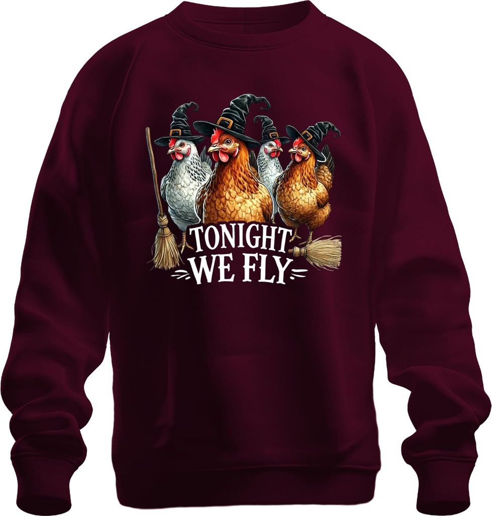 Tonight We Fly Hexenhühner Halloween Hexenhut Besen Spaß lustig Uni Sweatshirt Pullover, Burgundy, XL