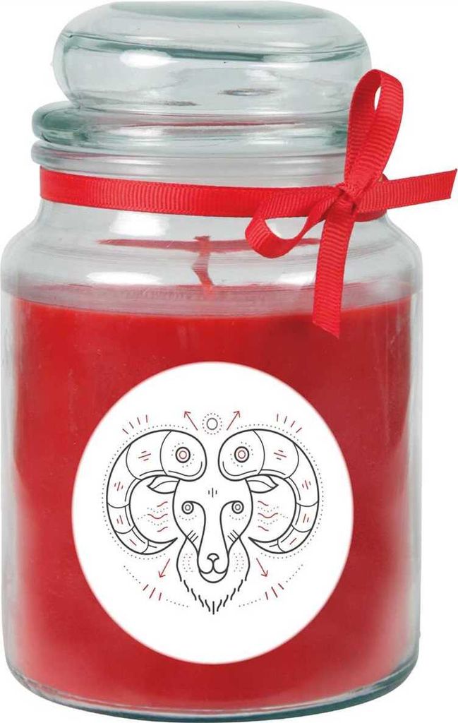 HS Candle "Sternzeichen" Duftkerze Rose im Bonbonglas ( Widder ) - viele Motive zur Auswahl, 500g - Brenndauer bis zu 110 Std - Aries