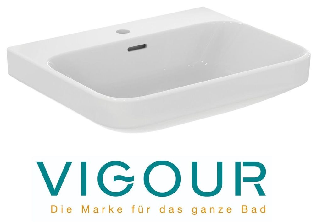 VIGOUR DERBY V3 Waschtisch 55x45cm PflegetectPlus mit Hahnloch und Überlauf, weiß