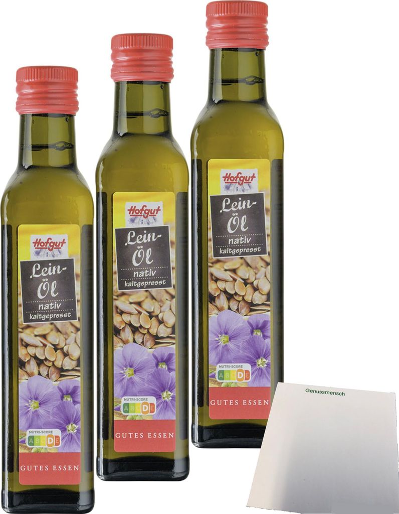 Hofgut Leinöl 3er Pack (3x250ml Flasche) + usy Block