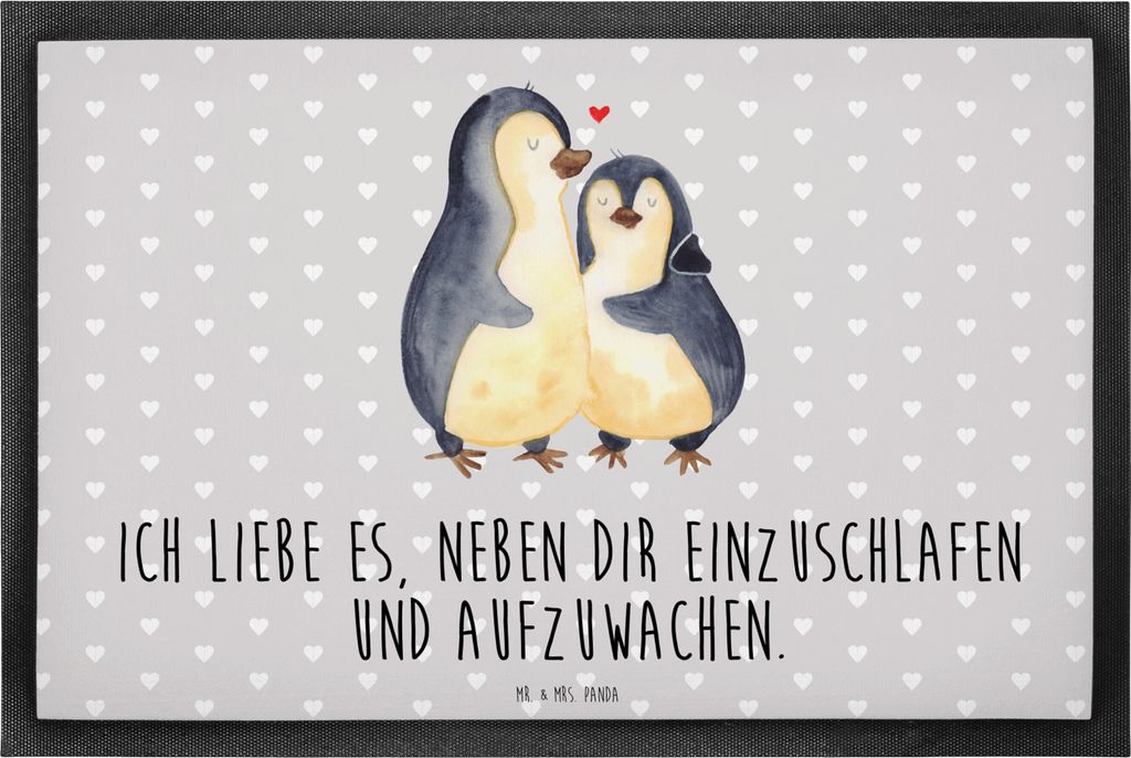 Mr. & Mrs. Panda Schuhabstreifer Pinguine Einschlafen 40 x 60 cm - Grau Pastell - Geschenk, für Frauen, Valentinstag, Freundin, Schmutzmatte, fuß...