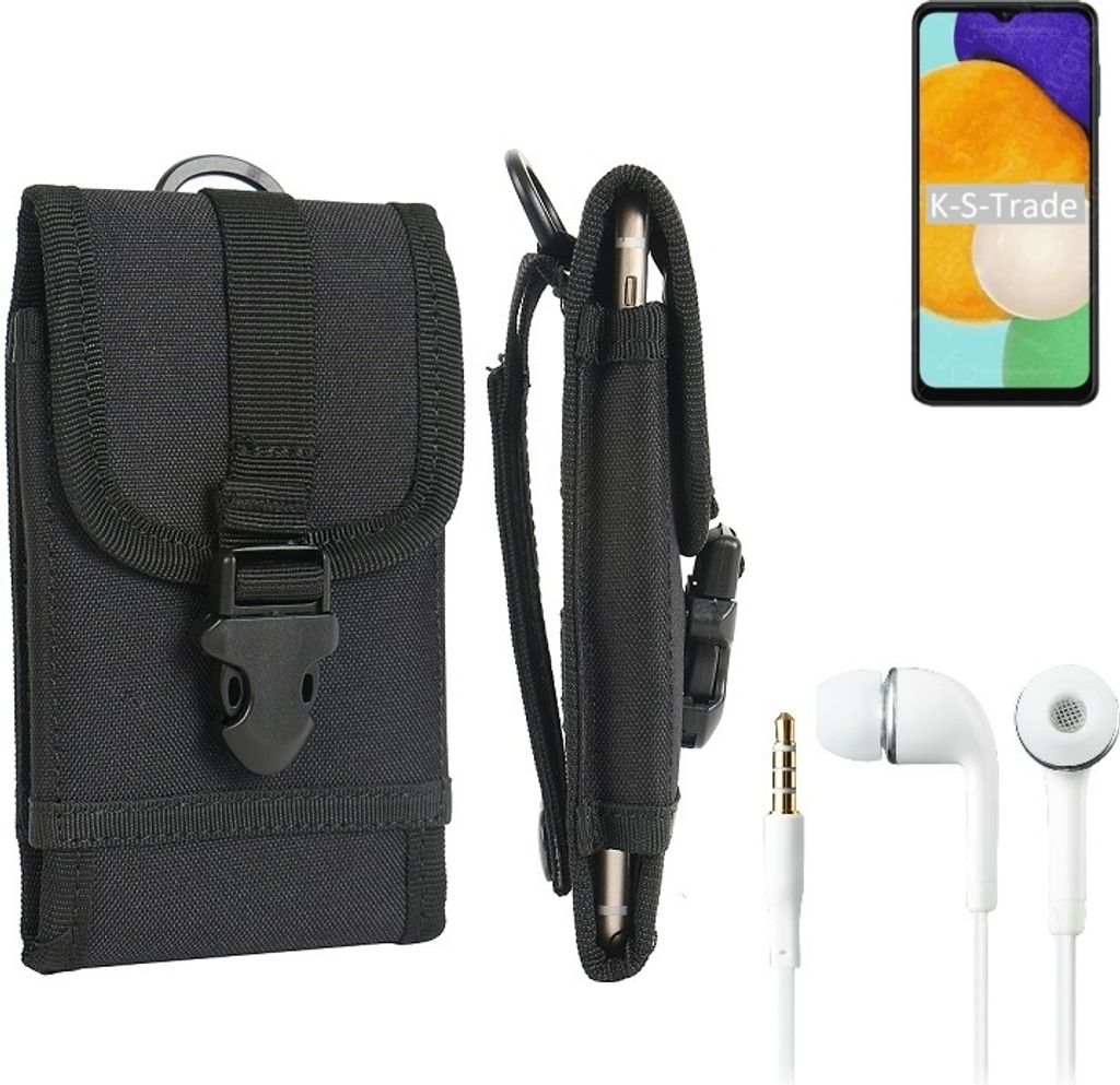 K-S-Trade Holster Schutz Hülle kompatibel mit Samsung Galaxy A13 5G Gürteltasche Handy Hülle Tasche outdoor Seitentasche schwarz 1x + Kopfhörer