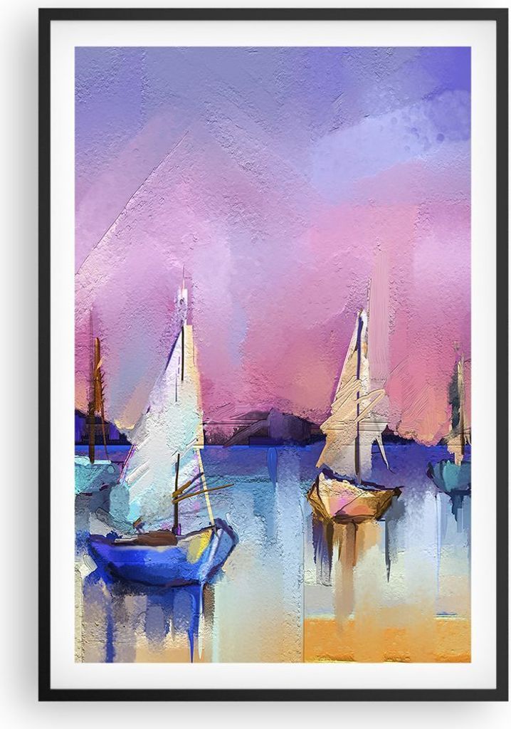 Gerahmtes Poster - Schwarzer Rahmen - Segelboot See - 61x91,5 cm - Wand Bild - Wanddeko - Wandbilder - Kunstposter - Wandposter - Bilderrahmen - Bi...