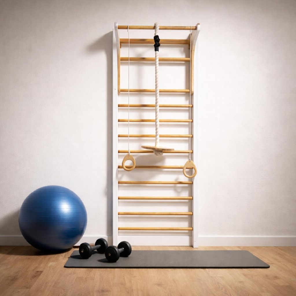 Multifunktionale Holz Turnleiter 195x80 cm weiß für Kinder Erwachsene Fitness 11443