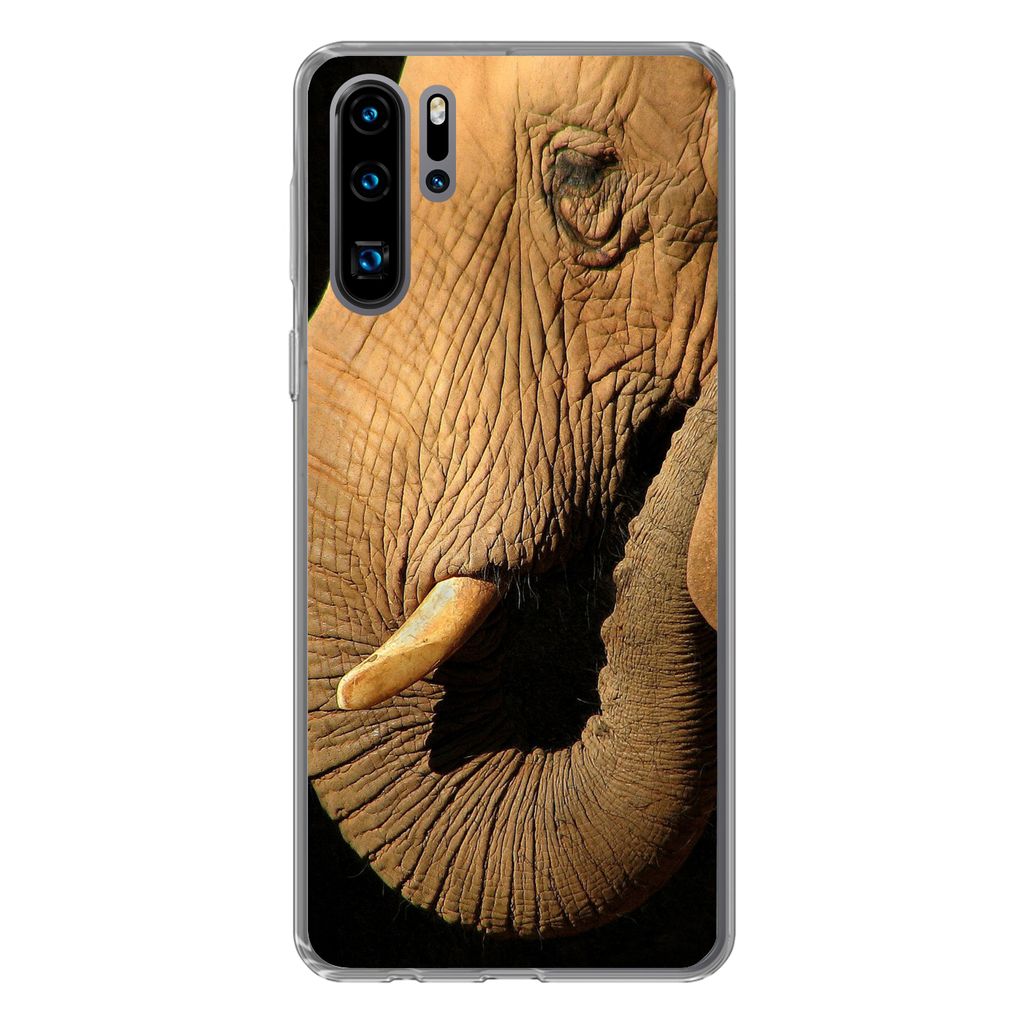 MuchoWow Handyhülle Schutzhülle Hülle für Huawei P30 Pro Elefant - Tiere - Nahaufnahme - Schwarz Silikon Softcase Handy Hülle - Schutzdeckel