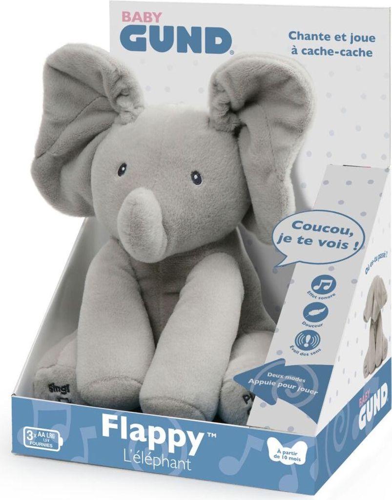 GUND Flappy, der singende und sprechende Elefant, französisch, 30,5 cm, Spieltiere, 0,5 Jahr(e), Interaktiv, Mit Ton, AA, Akkus/Batterien enthalten