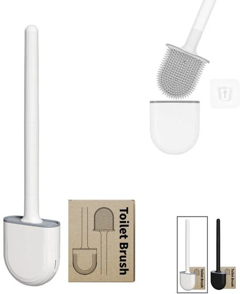 Brosse de toilettes souple avec support - Séchage rapide 360° - Blanc