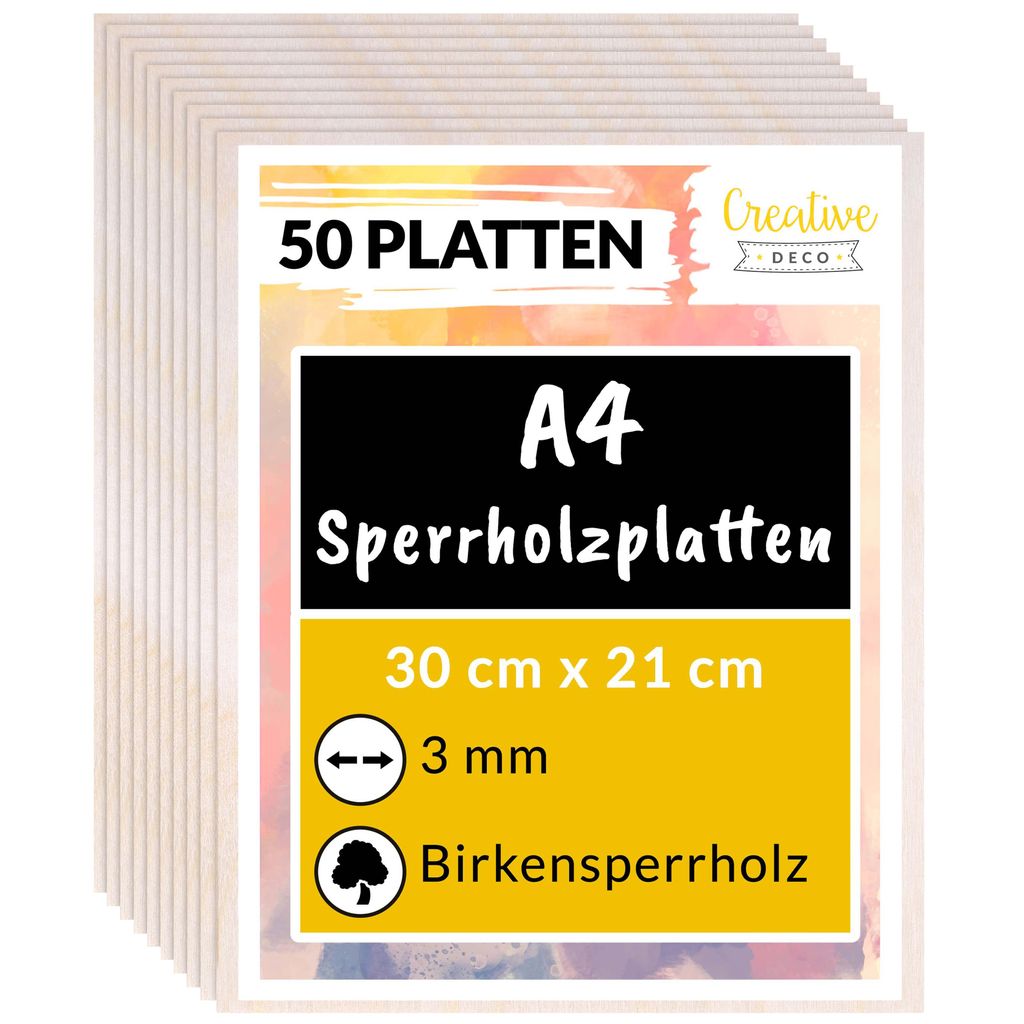 Creative Deco 50 x A4 Holz-Platte | 300 x 210 x 3 ( +/- 0,5 Produktbild 