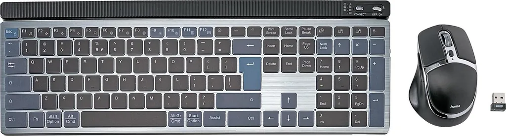Set Clavier Souris Hama pour Télétravail Multi-Écrans Sans Fil Noir Mat