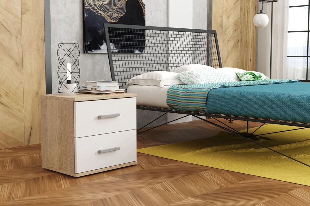 Nachttisch - Nachtkästchen - Nachtschrank - mit 2 Schublade - 48x35x50 cm B/T/H - Weiß - Beistelltisch für Schlafzimmer - Bettkommode - GODA