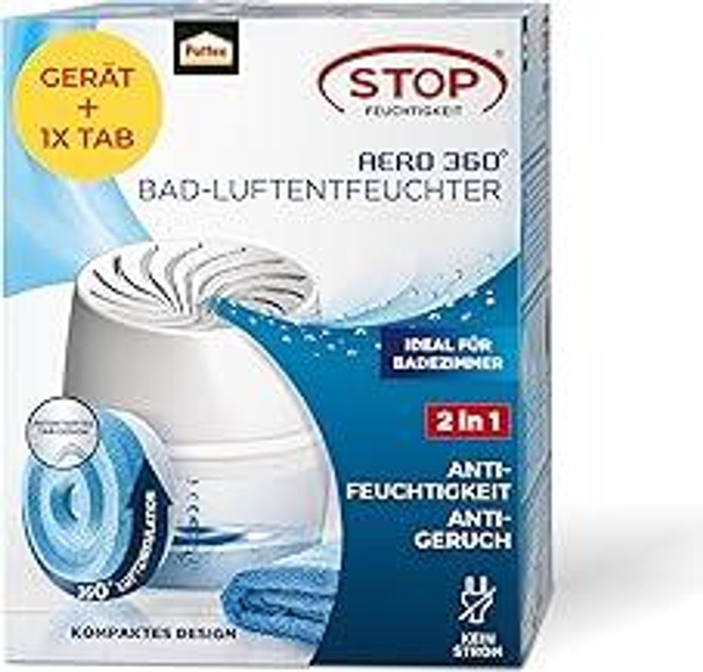 Pattex AERO 360° Luftentfeuchter für das Badezimmer, Raumentfeuchter für effektive Luftzirkulation, Raumluftentfeuchter reduziert überschüssig...