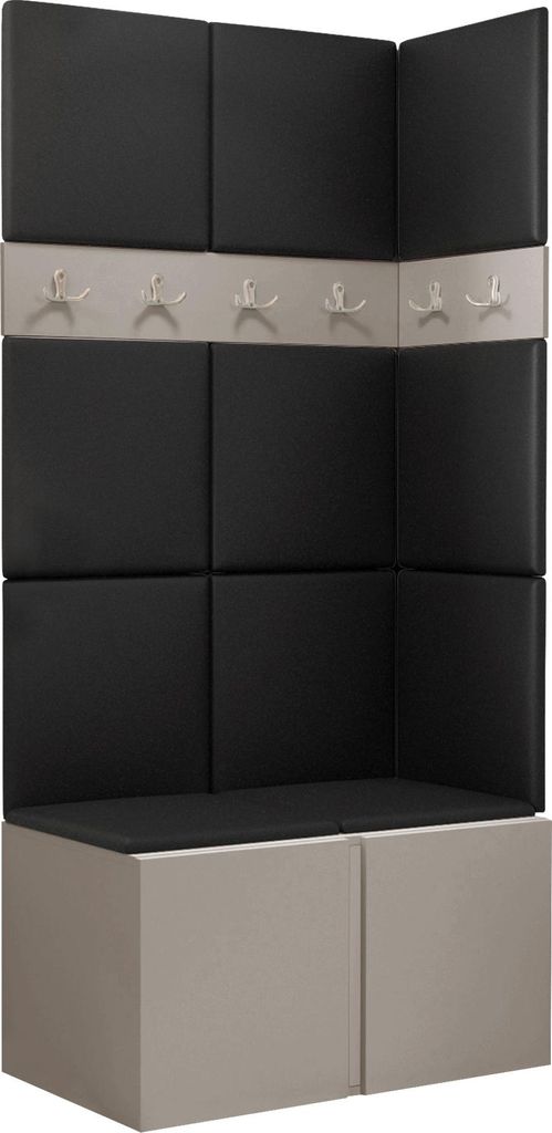 MIRJAN24 Garderoben-Set Orion I, Garderobe mit Sitzbank mit 11 x Wandpanel 42x42 (Farbe: Cashmere, Soft 011)