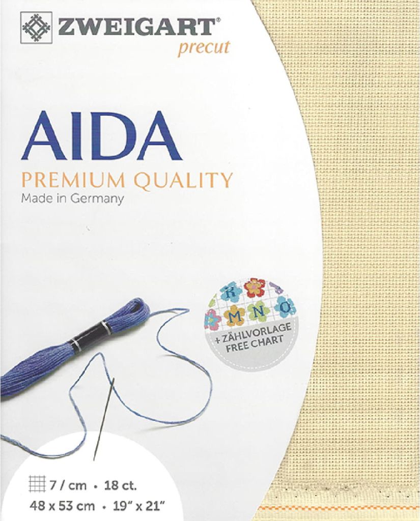 AIDA Zweigart precut 18 ct. Fein-Aida 3793 Farbe 3740 beige, Zählstoff für Kreuzstich 48x53cm