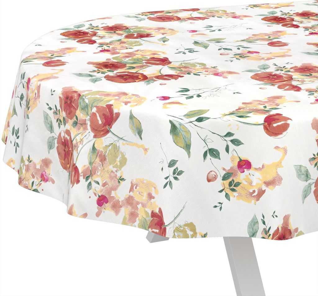 Tischdecke wasserabweisend abwaschbar Rot Oval 220x140cm Zeitlos Mohnblumen Wachstuch Gartentischdecke
