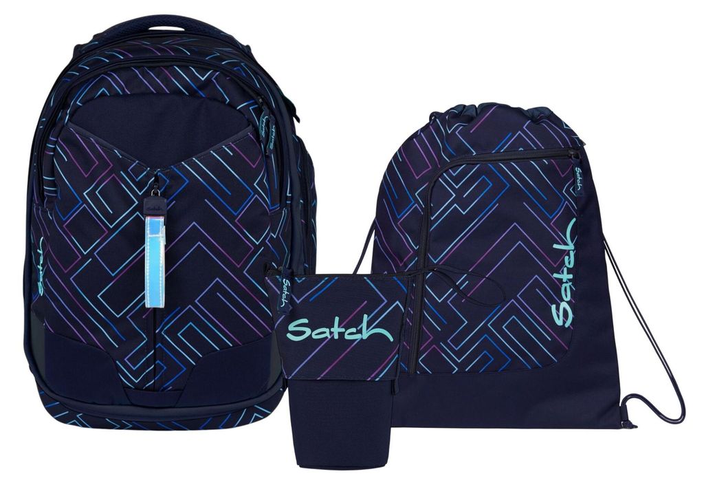 Satch, Schulrucksack-Set MATCH Purple Laser 3-teilig, ab 5. Klasse
