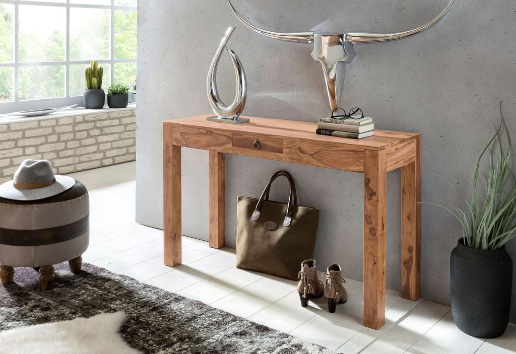 Wohnling Acacia Table console massive 120 cm avec 1 tiroir Image du produit 