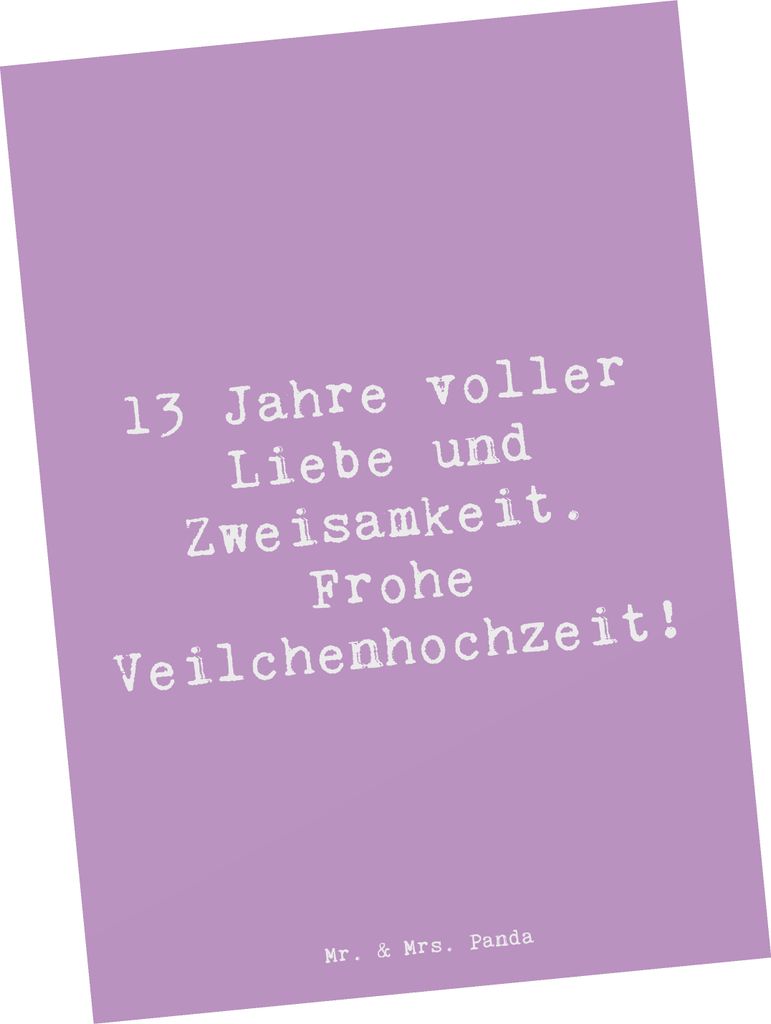 Mr. & Mrs. Panda Postkarte Spruch 13. Hochzeitstag Veilchenhochzeit - Lavendeltraum - Geschenk, Treue, Heirat, Ehefrau, Geschenke, Fotokarte, Ansic...