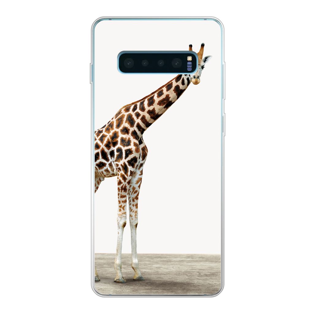 MuchoWow Handyhülle Schutzhülle Hülle für Samsung Galaxy S10 Plus Giraffe - Tiere - Weißer Hintergrund - Kinder - Junge - Mädchen Silikon S...