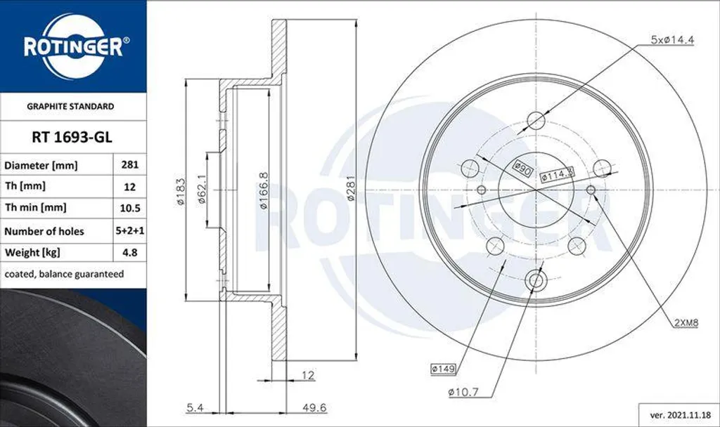 Disque de frein Toyota RAV 4 : Maintenance premium ROTINGER 1693-GL