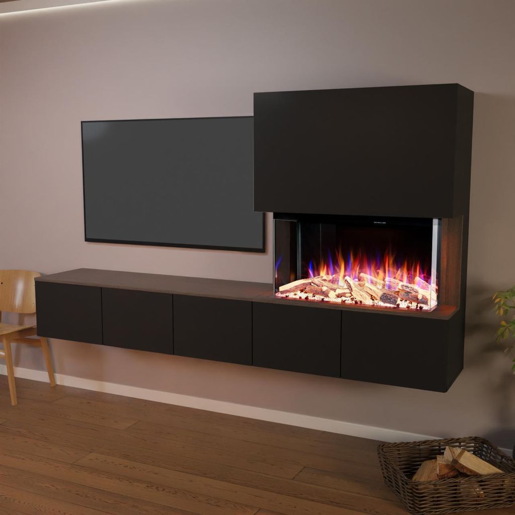 Glow Fire Elektrokamin 'PR6' | LED Standkamin in Schwarz (Beton) mit Heizung (1500 W) | HxBxT: 130x102x33 cm
