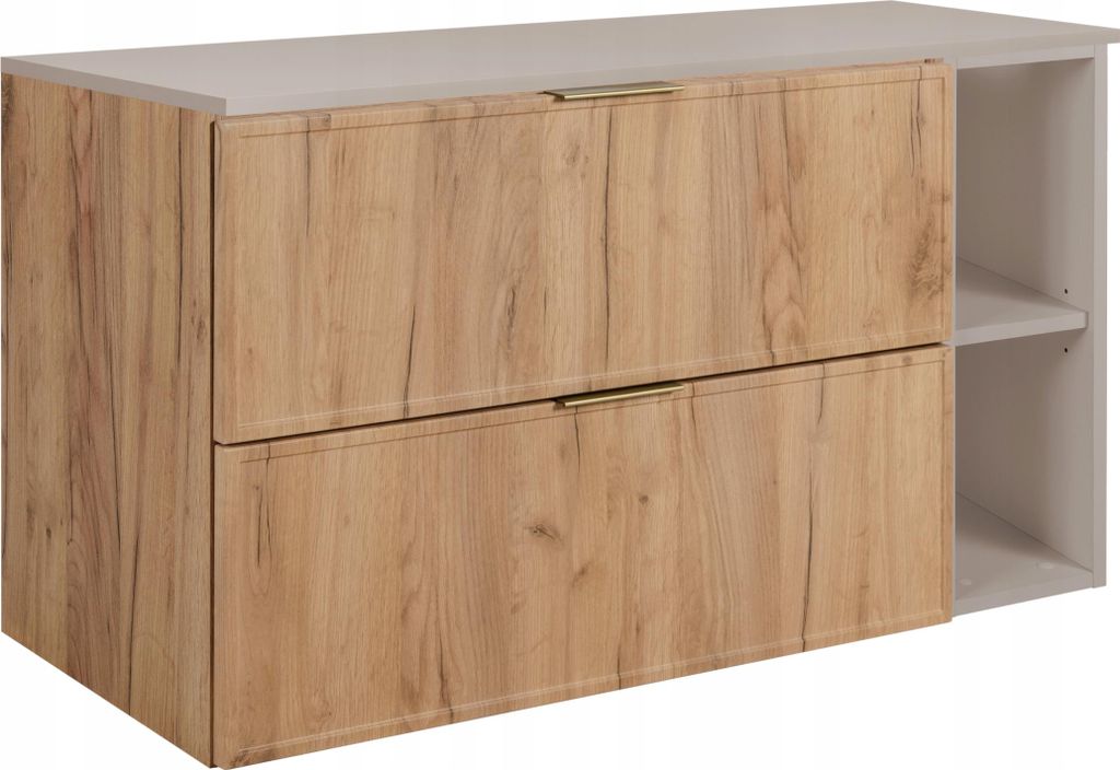 RODAN | Badezimmerschrank - SLIM - 100,6 cm - Braun - 3 Farben von Griffen Enthalten GRATIS - mit beiger Platte und Regal - Hängend