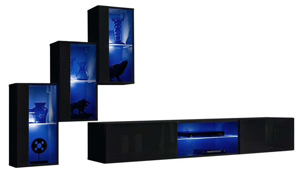 Luxus 3x Wandschrank Möbel Einrichtung Wohnzimmermöbel Schwarz Wand Regale