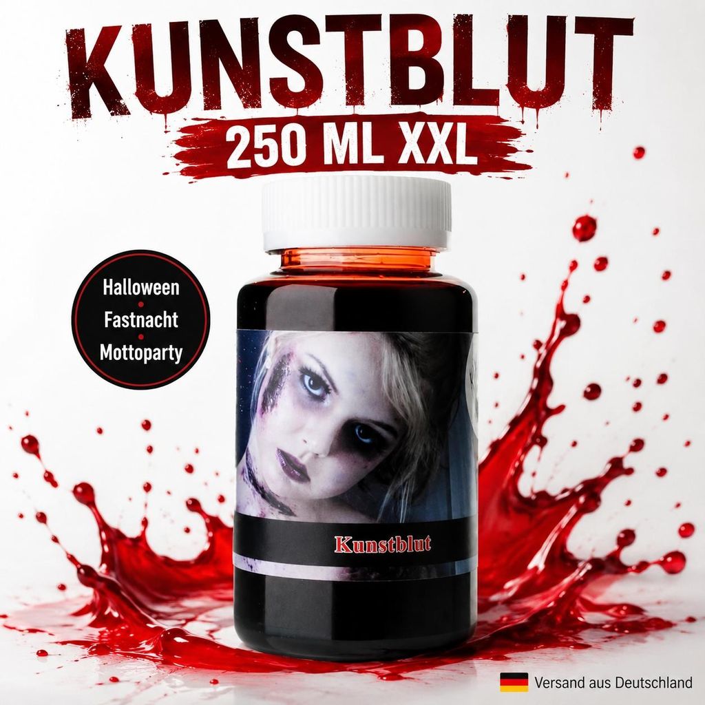Realistisches Kunstblut XXL Flasche 250ml für Halloween Produktbild 