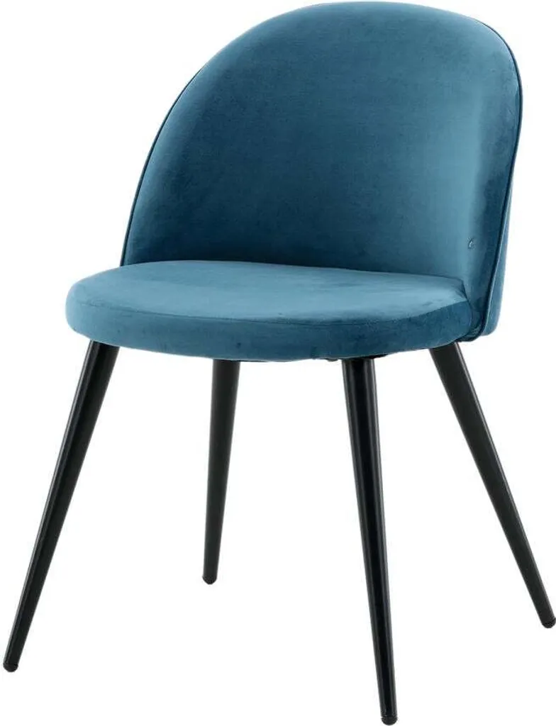 Chaise en Velours Bleu Cozy avec Pieds Noirs Robustes de 50 cm