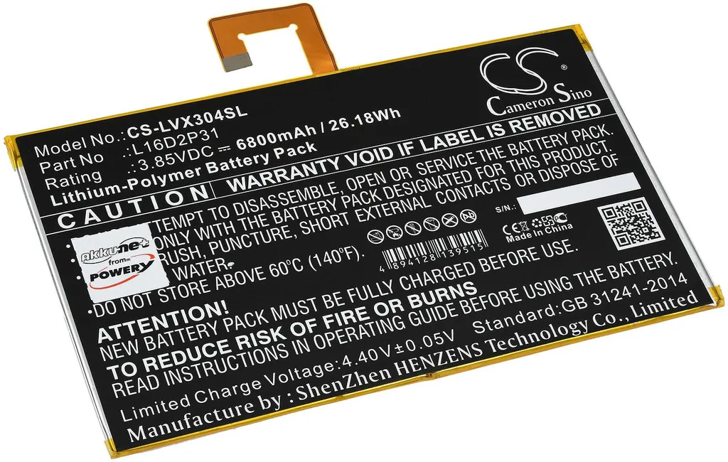 Batterie de Rechange pour Tablette Lenovo L16D2P31 - Li-ion Polymère