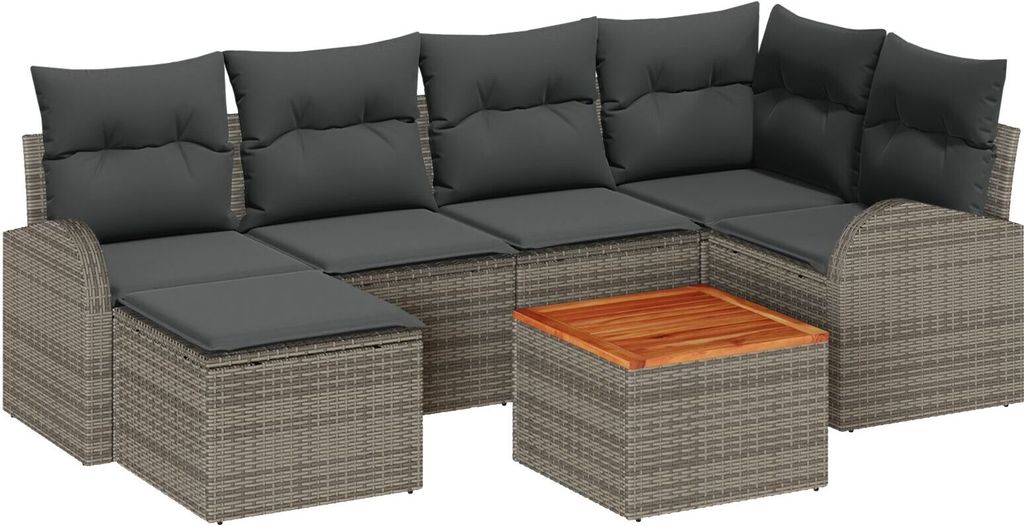 Möbel 7-teiliges Garten-Sofa-Set mit Kissen Grau Poly Rattan Akazie - Gartensofas 3347601