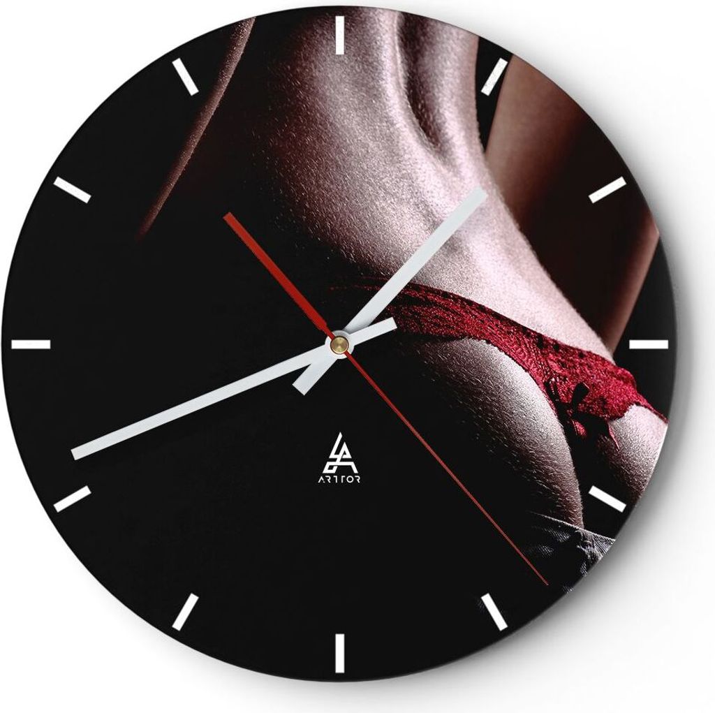 Wanduhr - Rund - Glasuhr - Frau Körper String - 30x30cm - Schleichendes Uhrwerk - Lautlos - zum Aufhängen bereit - Dekoration Modern - Wanddekora...
