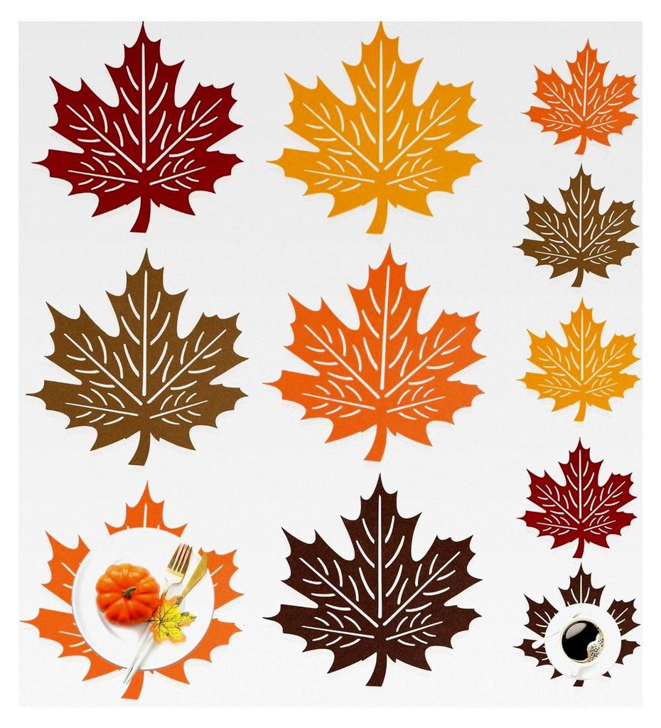 Tischset Filz Herbst 5er Set, rutschfest und hitzebeständig mit 5 Herbstblättern Deko Tischsets und Untersetzern