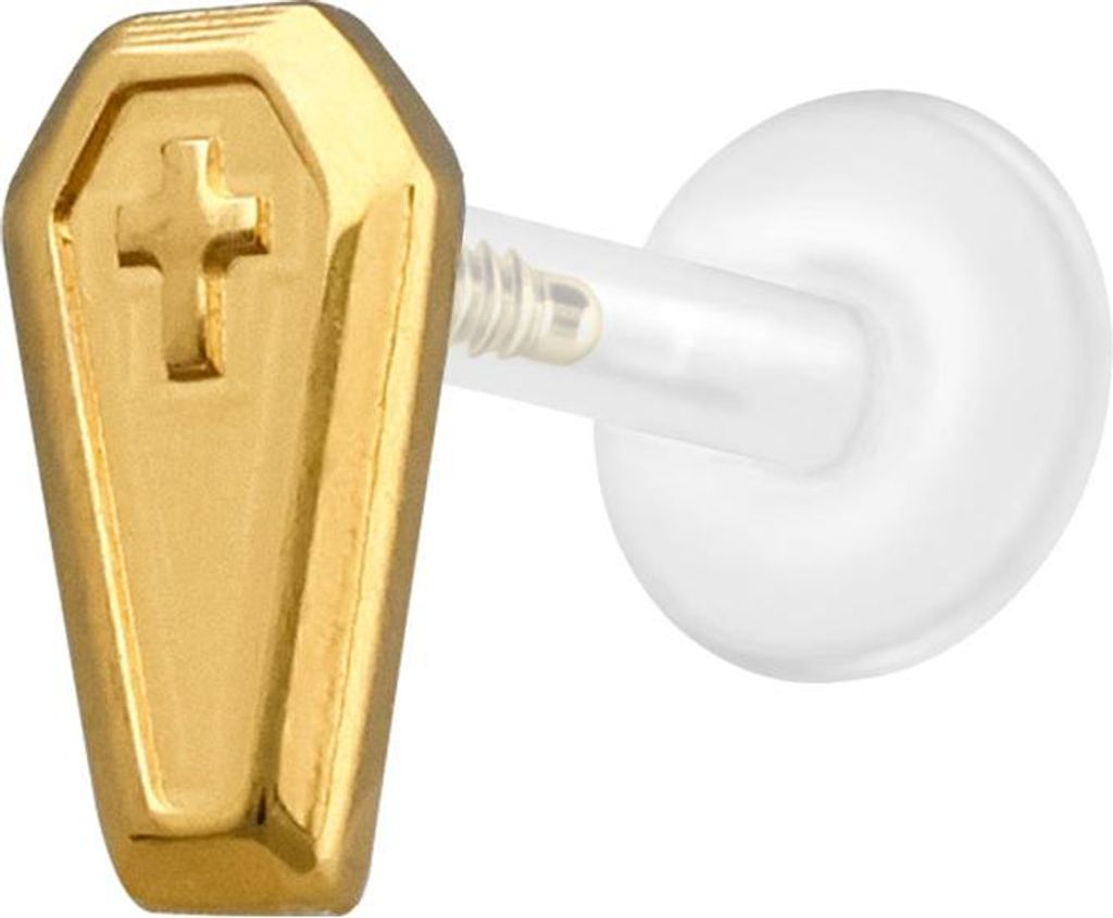 Ohrpiercing, Nasenpiercing PTFE Labret mit Innengewinde + Titan-Aufsatz SARG Gold Stablänge: 6mm | Stabstärke: 1,2mm