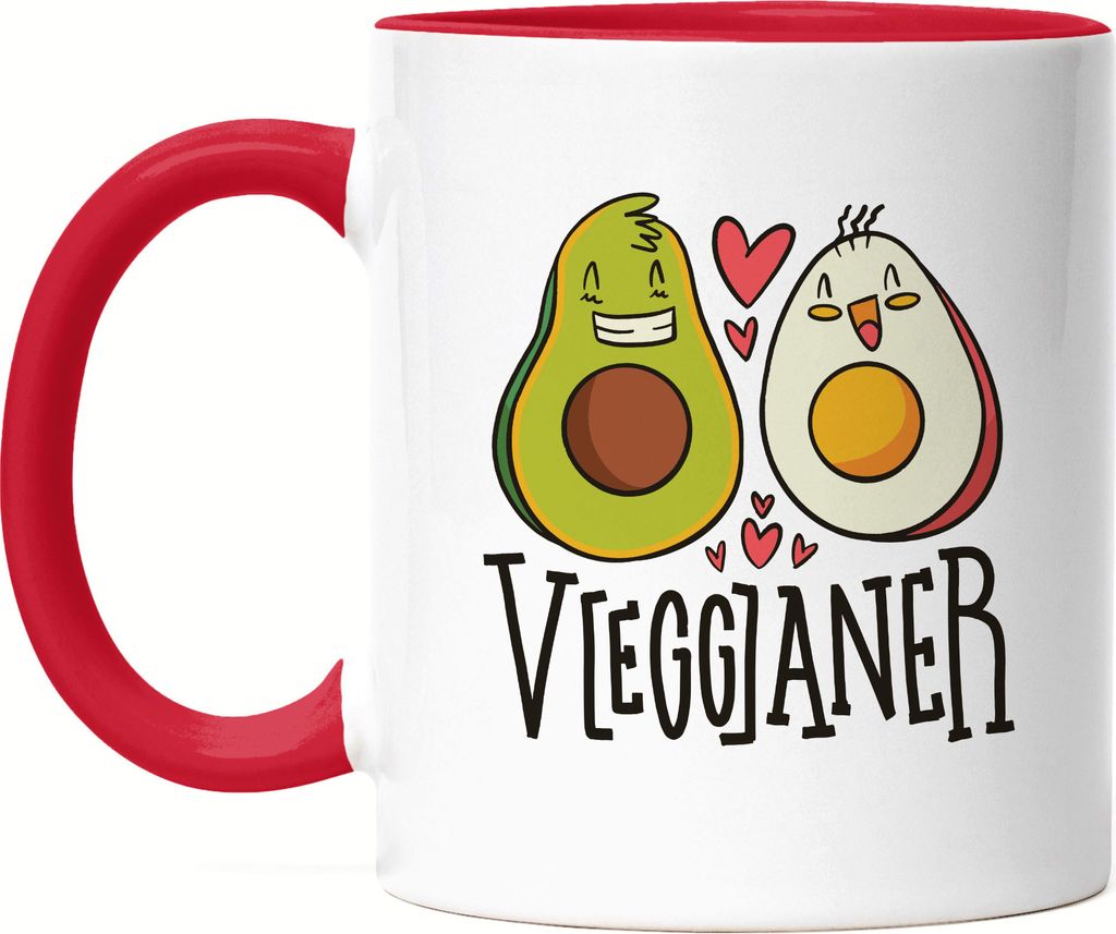 VEGGaner Tasse Rot Lustiges Avocado Ei Motiv Veganer Vegetarier Gesunde Ausnahme