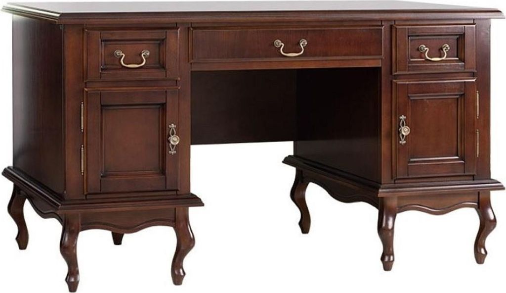 Casa Padrino Luxus Jugendstil Schreibtisch Dunkelbraun 160 x 79 x H. 80 cm - Massivholz Bürotisch mit 3 Schubladen und 2 Türen - Jugendstil Massi...