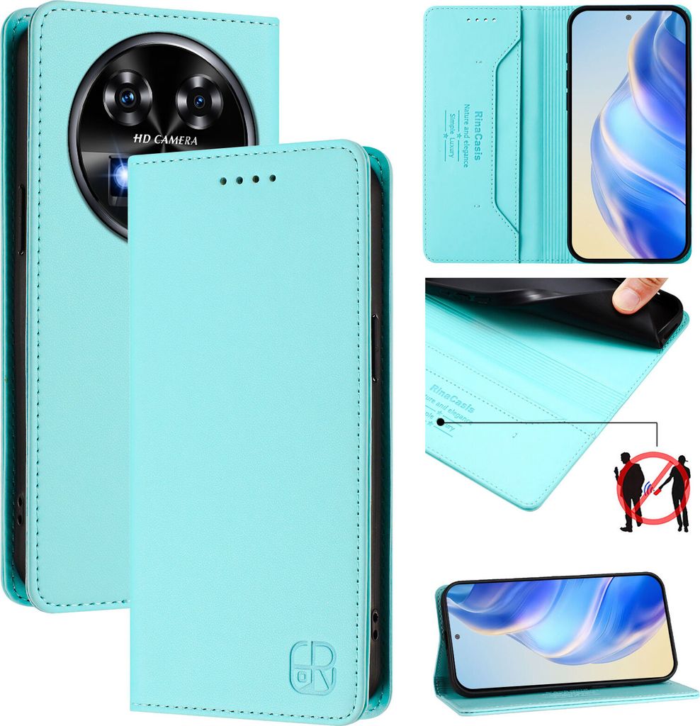 Lederhülle für Oukitel C37 Hülle Flip Brieftasche Kartenfächern Ständer Schutzhülle Türkis