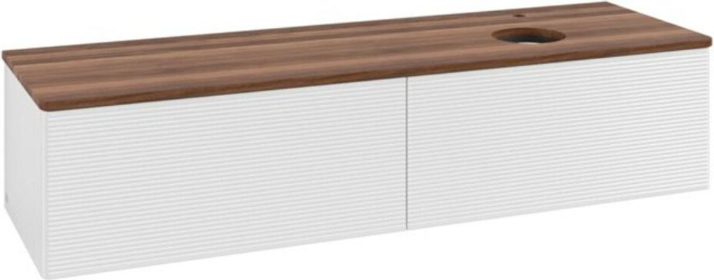 V&B Waschtischunterschrank mit Frontstruktur -Beleuchtung Antao 160x50cm, HL, WBP w. wal, glo wh. Lac
