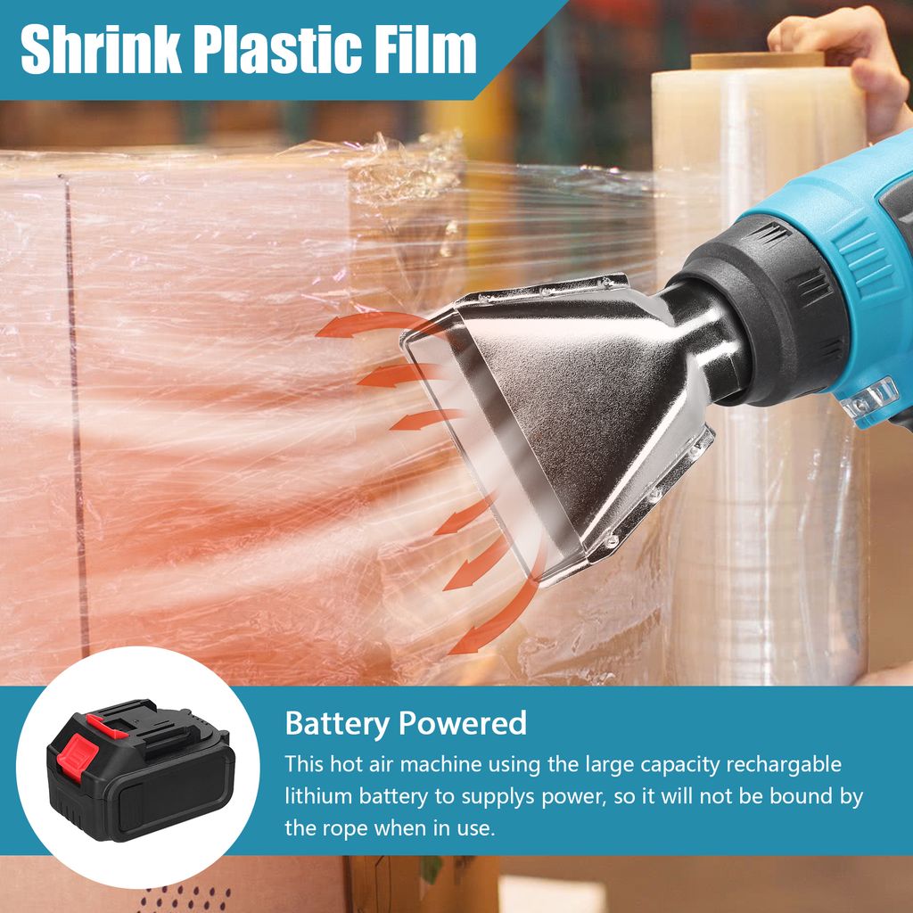300W 380-400 Lithium Tragbare Handheißluftmaschine Wiederaufladbar Kabellose Schnellheizung Hochleistungs-Heißluftmaschine mit 3 Düsen für Schr...