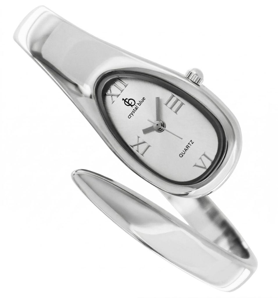 Crystal blue Spangenuhr silberne Schlange Armreif Damenuhr Zifferblatt silber 22079