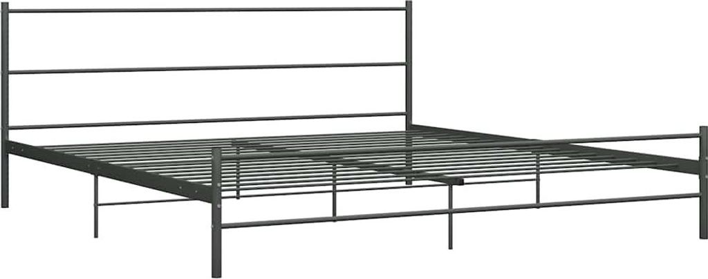 A metal bed frame with a headboard and footboard, shown against a white background.