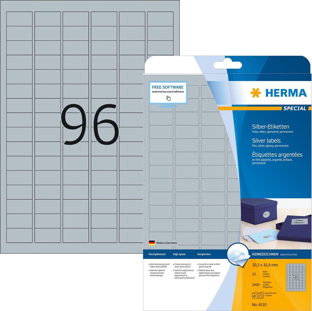 HERMA Folien Etiketten SPECIAL 30,5 x 16,9 mm silber 2.400 Etiketten