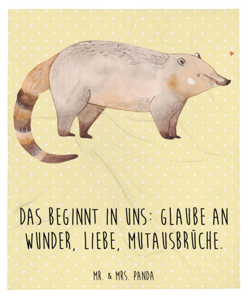 Mr. & Mrs. Panda Kuscheldecke Nasenbaer - Gelb Pastell - Geschenk, Flauschige Decke, Rüsselbär, Bettdecke, Tagesdecke, Nasenbär, Lustige Sprüch...