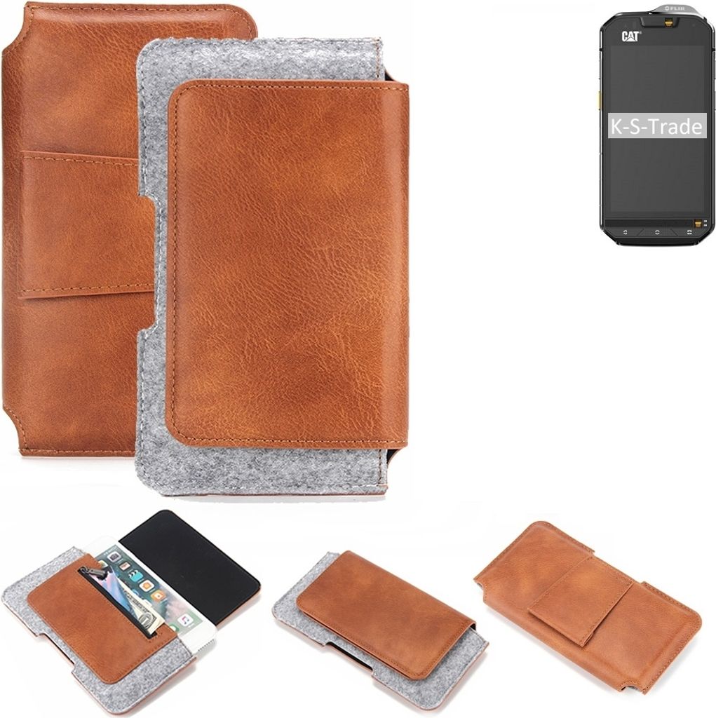 K-S-Trade Handyhülle Schutzhülle kompatibel mit Cat S60 Gürteltasche Holster Gürtel Tasche Smartphone Tasche Handy Hülle Polyurethan+ Filz, br...
