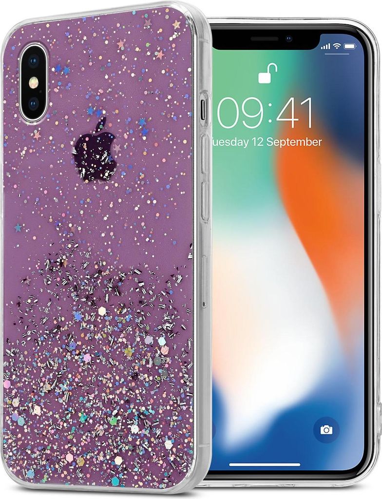 Cadorabo Hülle für Apple iPhone XS MAX Schutz Hülle in Lila Handyhülle TPU Etui Glitter Cover Case Glitzer
