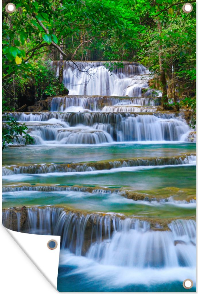 MuchoWow 80x120 cm Outdoor-Poster Gartendeko Sichtschutz Garten Poster für den Garten Wasserfall - Bäume - Natur - Dschungel